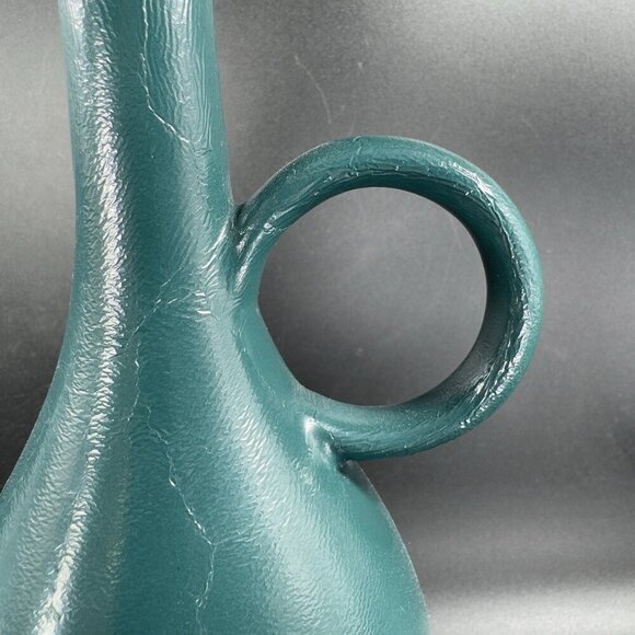 Vintage Mid Century Pottery Jug Vase Bottle Painted Green Ceramic Vase Decor VTG - Picture 6 of 13